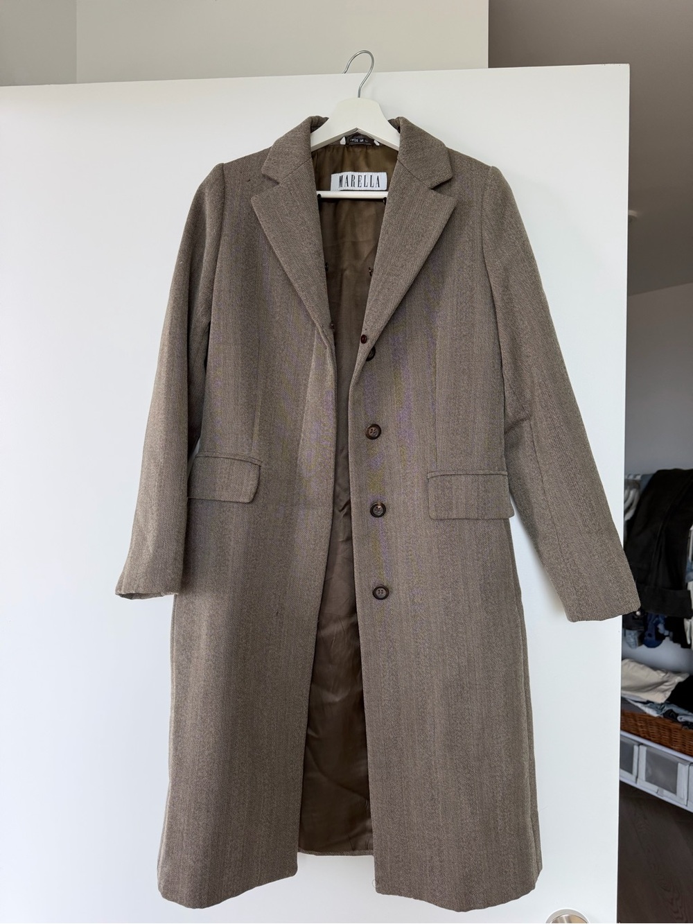MARELLA Taupe Wool-Blend Pea Coat